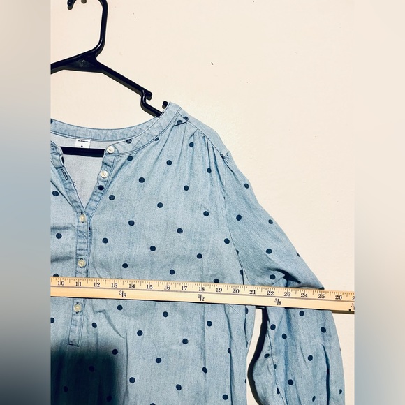 Old Navy Chambray Blue Polka Dots Shift Dress Size XL Tie Cuff Long Sleeve - Picture 7 of 7